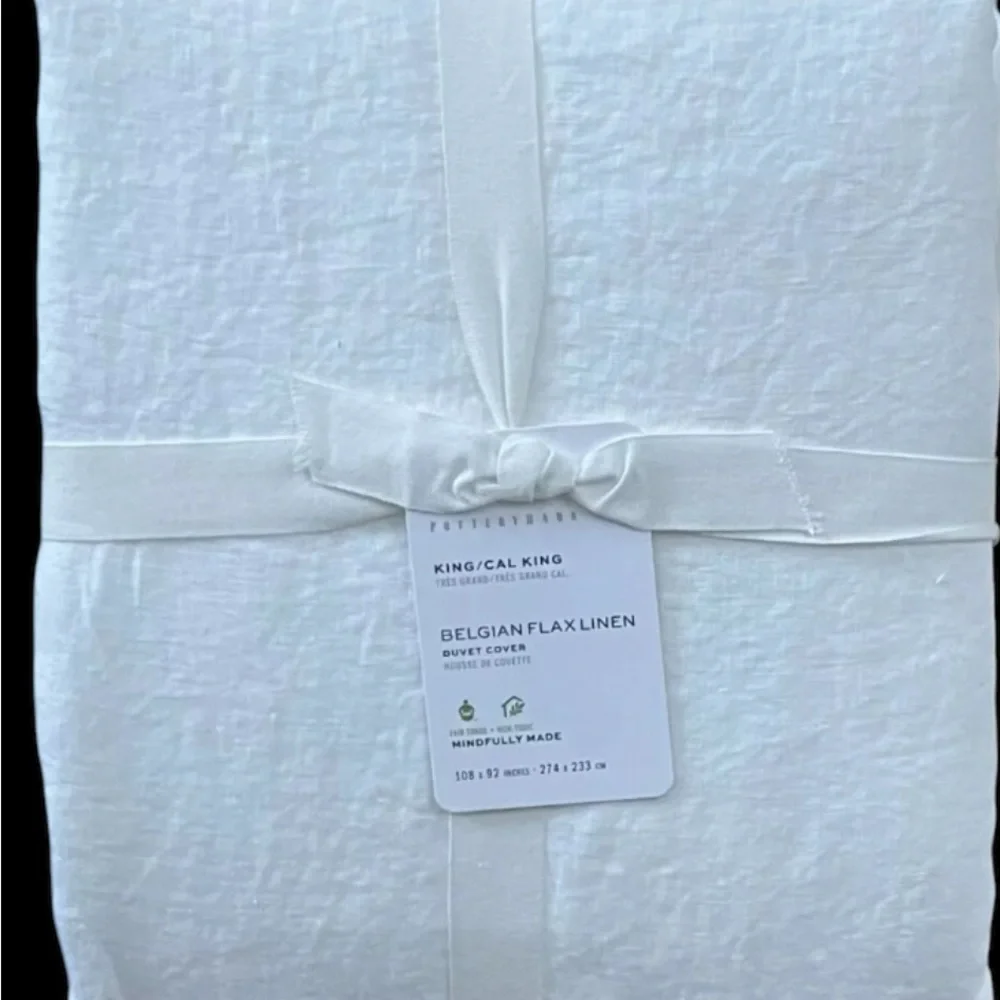 New Pottery Barn BELGIAN FLAX LINEN Duvet Cover King/Cal King White